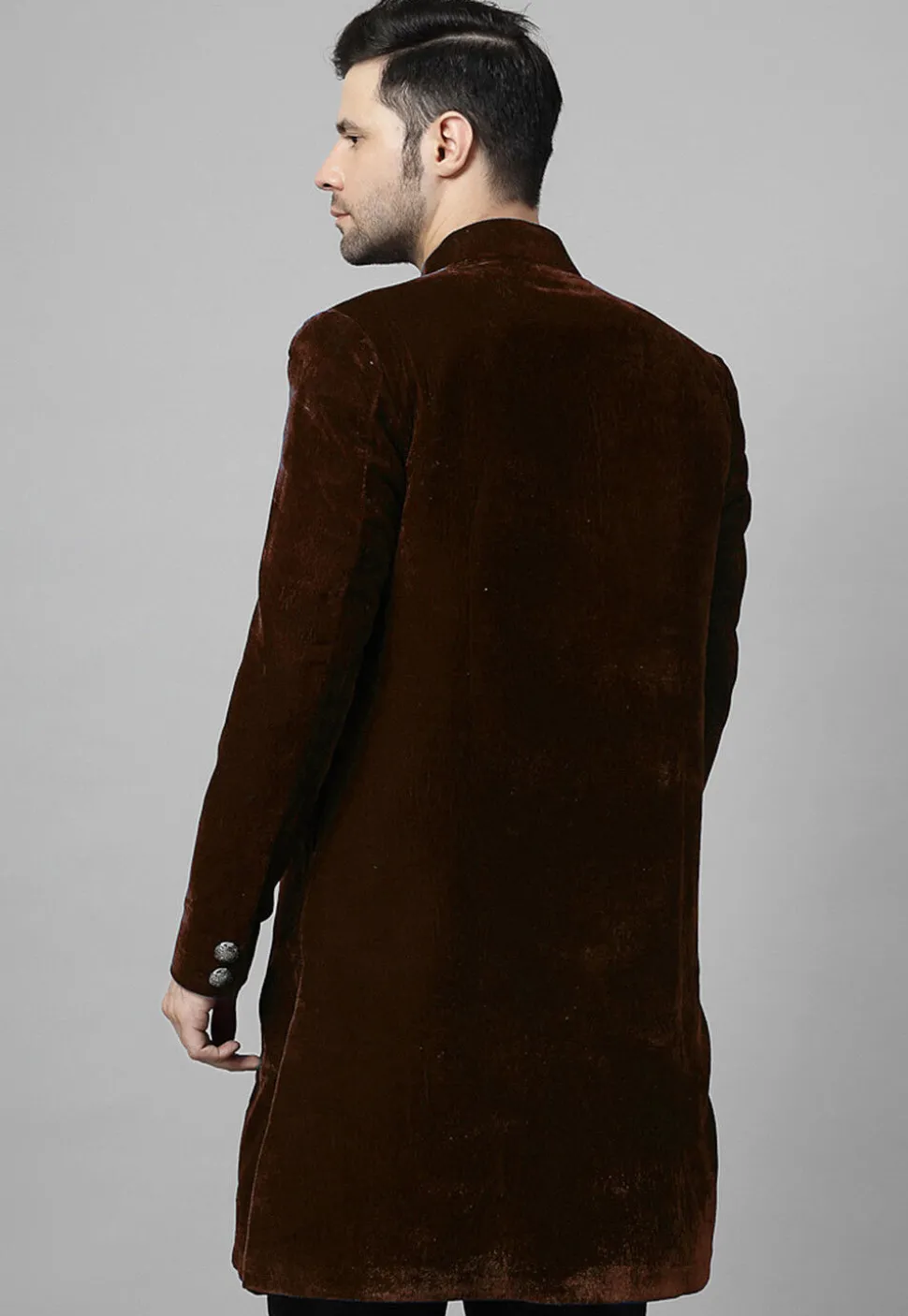 Embroidered Velvet Coat in Brown