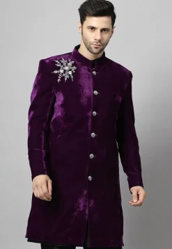 Embroidered Velvet Coat in Wine