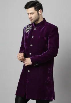Embroidered Velvet Coat in Wine