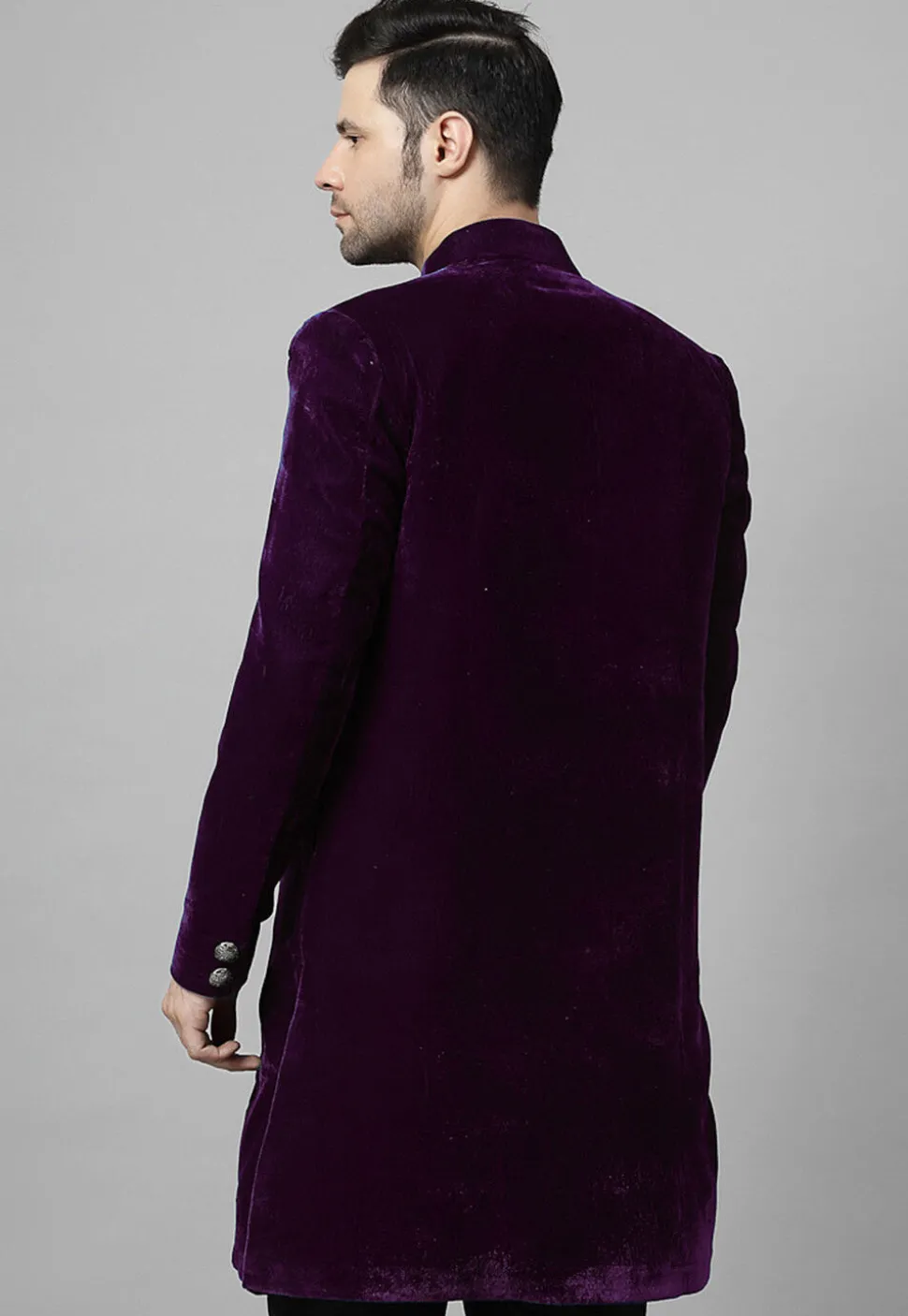 Embroidered Velvet Coat in Wine