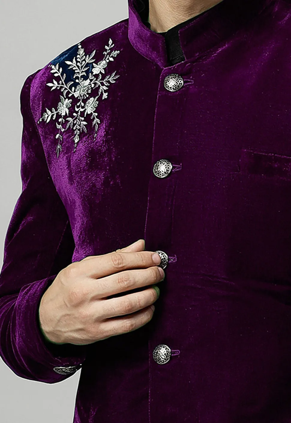 Embroidered Velvet Coat in Wine