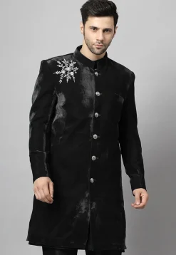 Embroidered Velvet Coat in Black