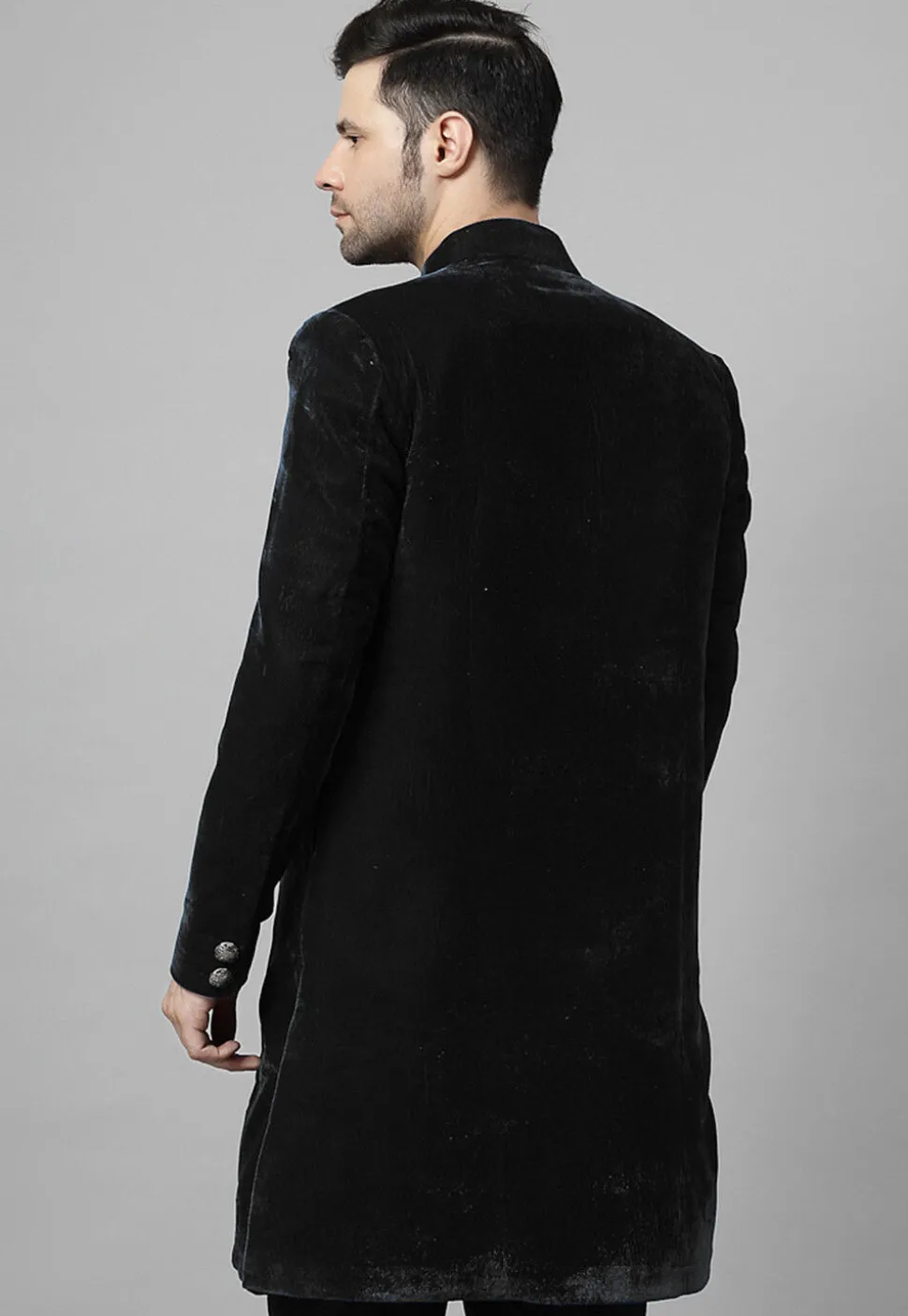 Embroidered Velvet Coat in Black