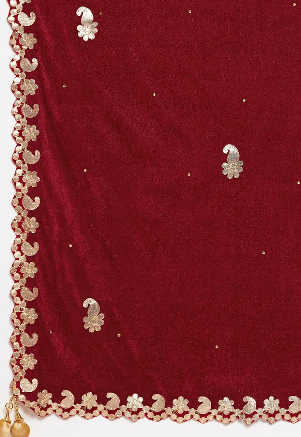 Embroidered Velvet Dupatta in Maroon