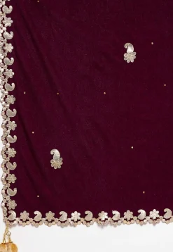 Embroidered Velvet Dupatta in Violet