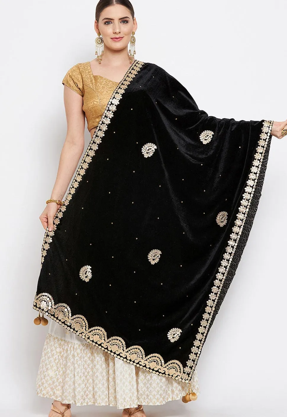 Embroidered Velvet Dupatta in Black