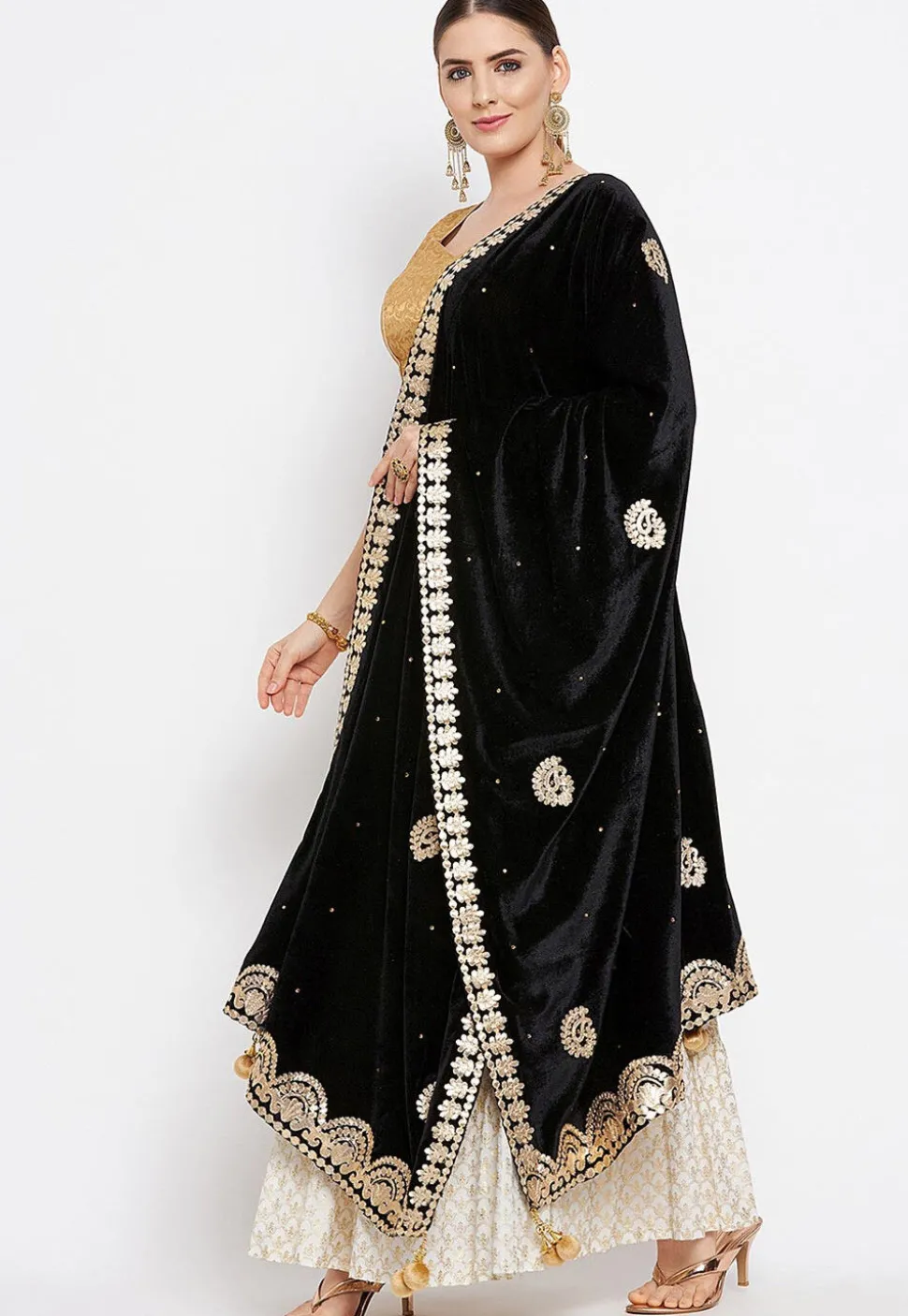 Embroidered Velvet Dupatta in Black
