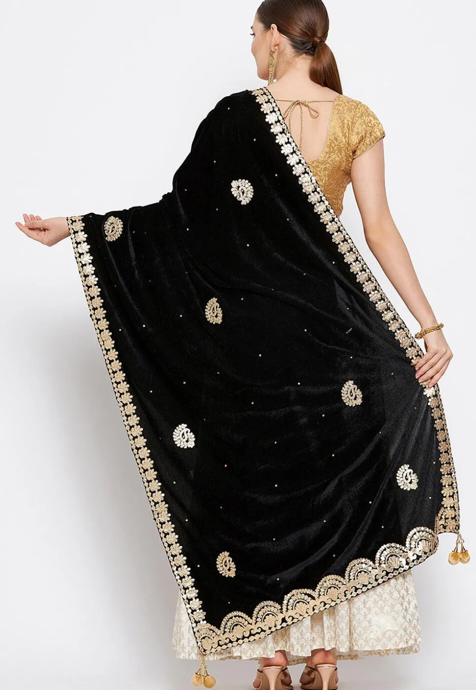 Embroidered Velvet Dupatta in Black