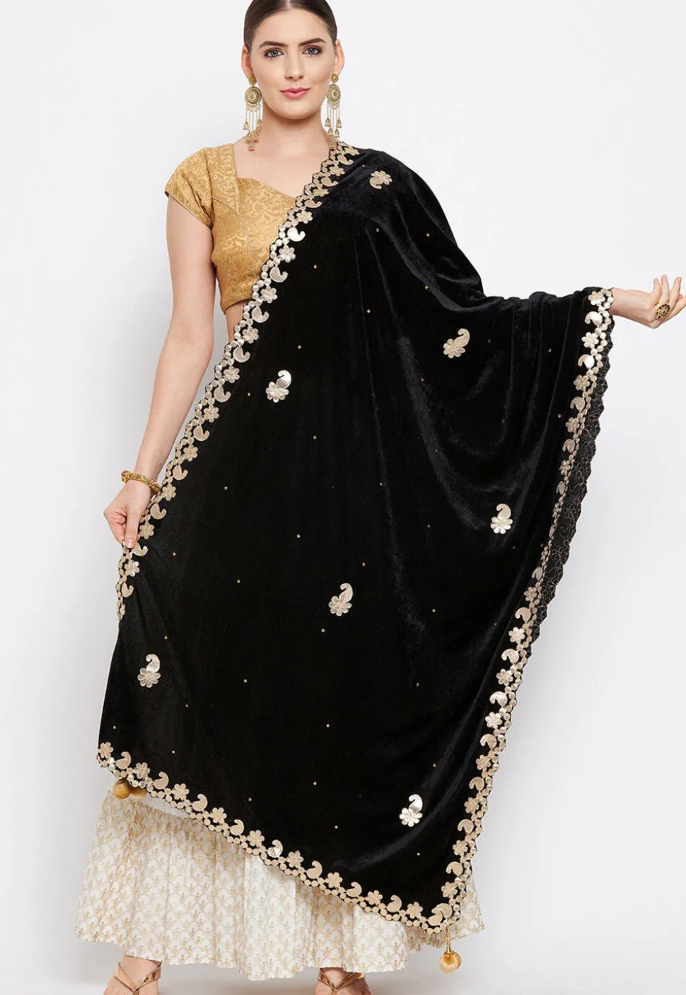 Embroidered Velvet Dupatta in Black