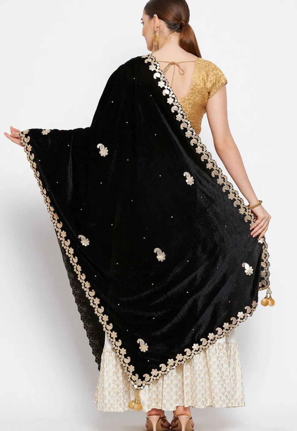 Embroidered Velvet Dupatta in Black