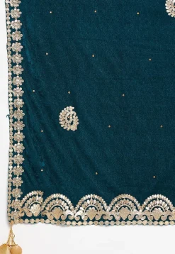 Embroidered Velvet Dupatta in Dark Teal Blue