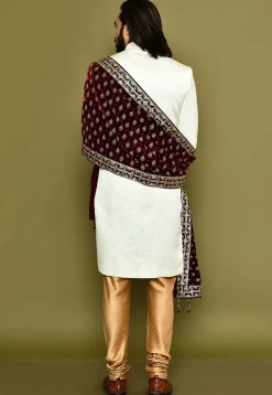 Embroidered Velvet Dupatta in Maroon