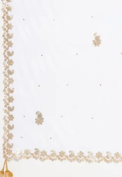 Embroidered Velvet Dupatta in White