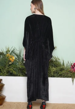 Embroidered Velvet Gown in Black and Maroon