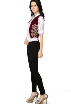 Embroidered Velvet Jacket In Red