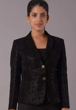 Embroidered Velvet Jacket in Black