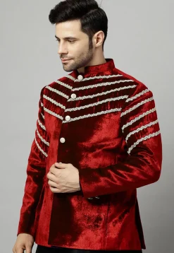 Embroidered Velvet Jodhpuri Jacket in Maroon