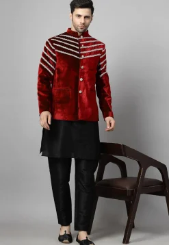 Embroidered Velvet Jodhpuri Jacket in Maroon