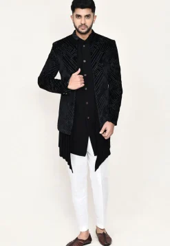 Embroidered Velvet Jodhpuri Suit in Black
