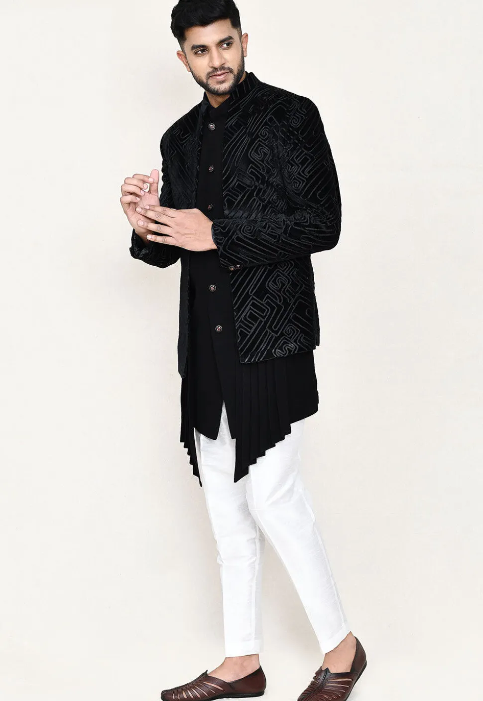 Embroidered Velvet Jodhpuri Suit in Black