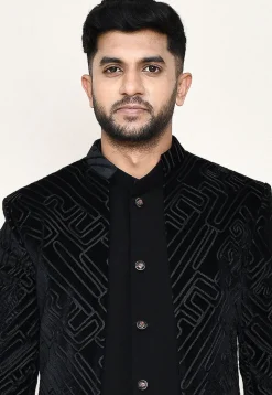 Embroidered Velvet Jodhpuri Suit in Black