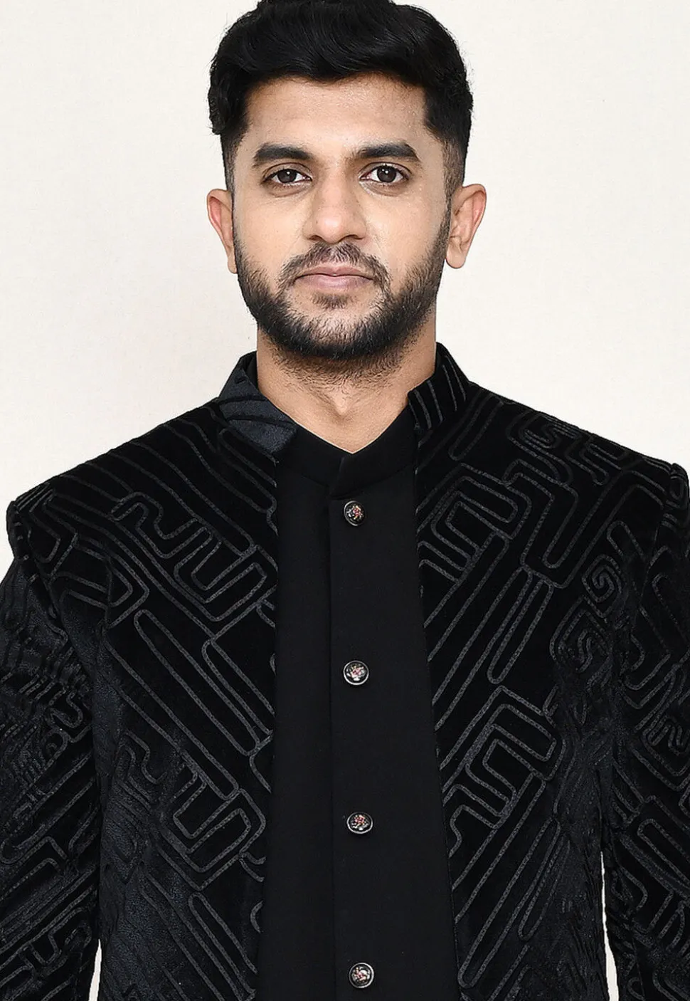 Embroidered Velvet Jodhpuri Suit in Black