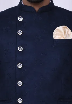 Embroidered Velvet Jodhpuri Suit in Navy Blue