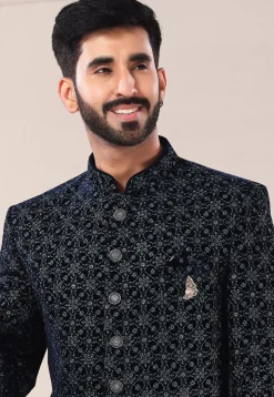 Embroidered Velvet Jodhpuri Suit in Black