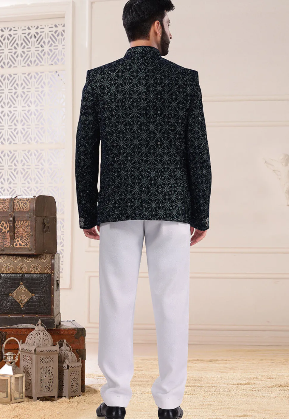 Embroidered Velvet Jodhpuri Suit in Black