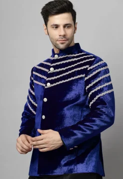 Embroidered Velvet Jodhpuri Jacket in Royal Blue