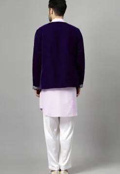 Embroidered Velvet Jodhpuri Suit in Dark Purple and Light Purple