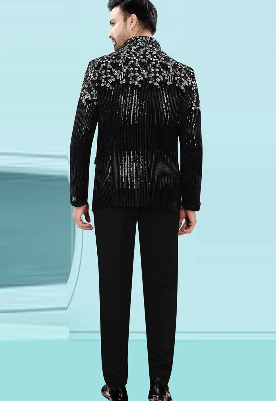 Embroidered Velvet Jodhpuri Jacket in Black