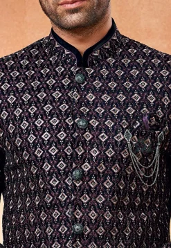 Embroidered Velvet Jodhpuri Jacket in Navy Blue
