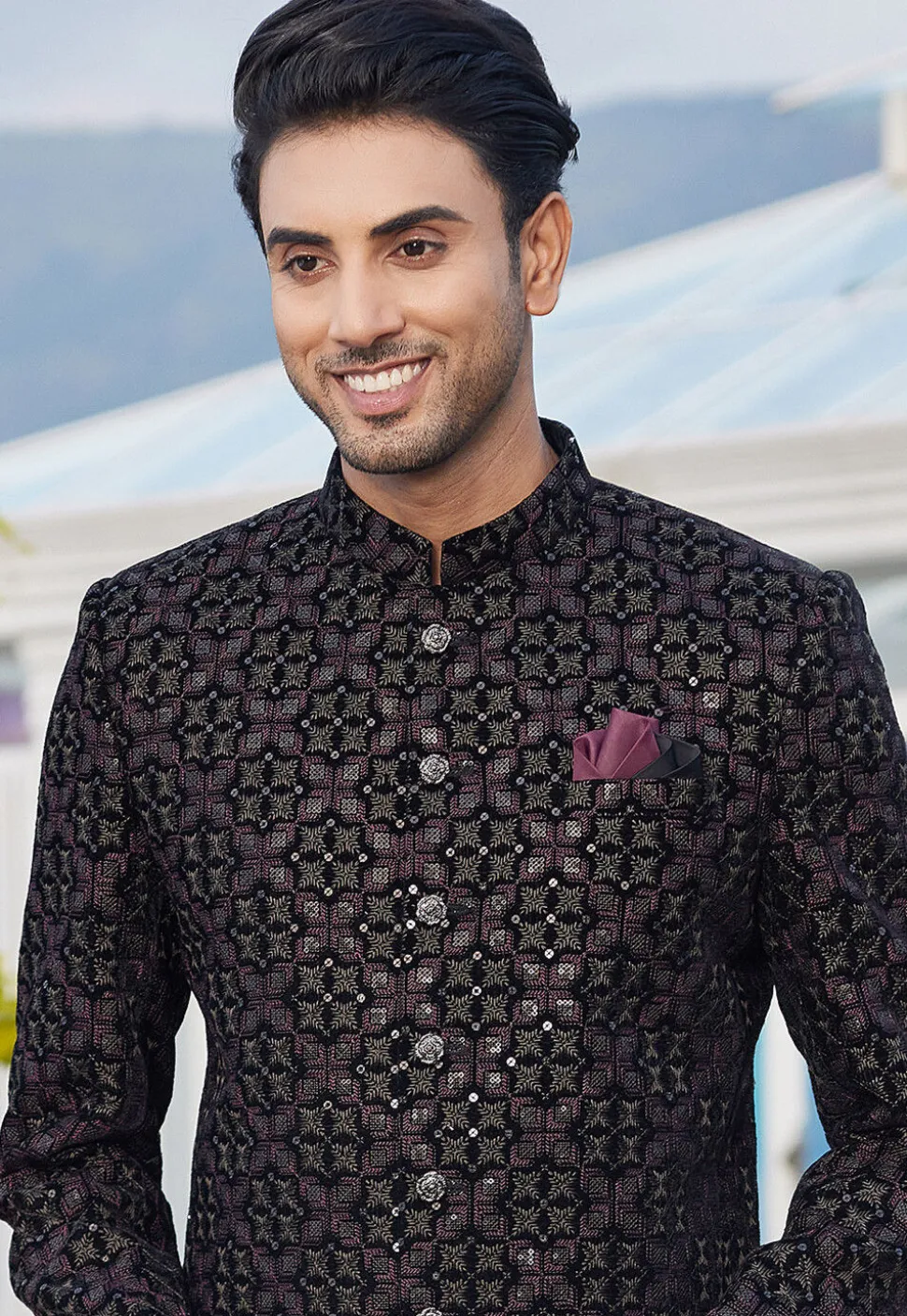 Embroidered Velvet Jodhpuri Suit in Black