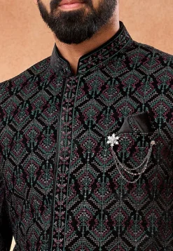 Embroidered Velvet Jodhpuri Jacket in Black