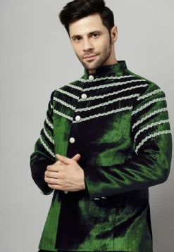 Embroidered Velvet Jodhpuri Jacket in Dark Green