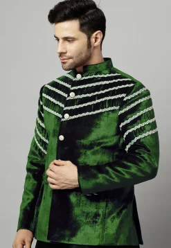 Embroidered Velvet Jodhpuri Jacket in Dark Green