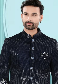 Embroidered Velvet Jodhpuri Jacket in Navy Blue