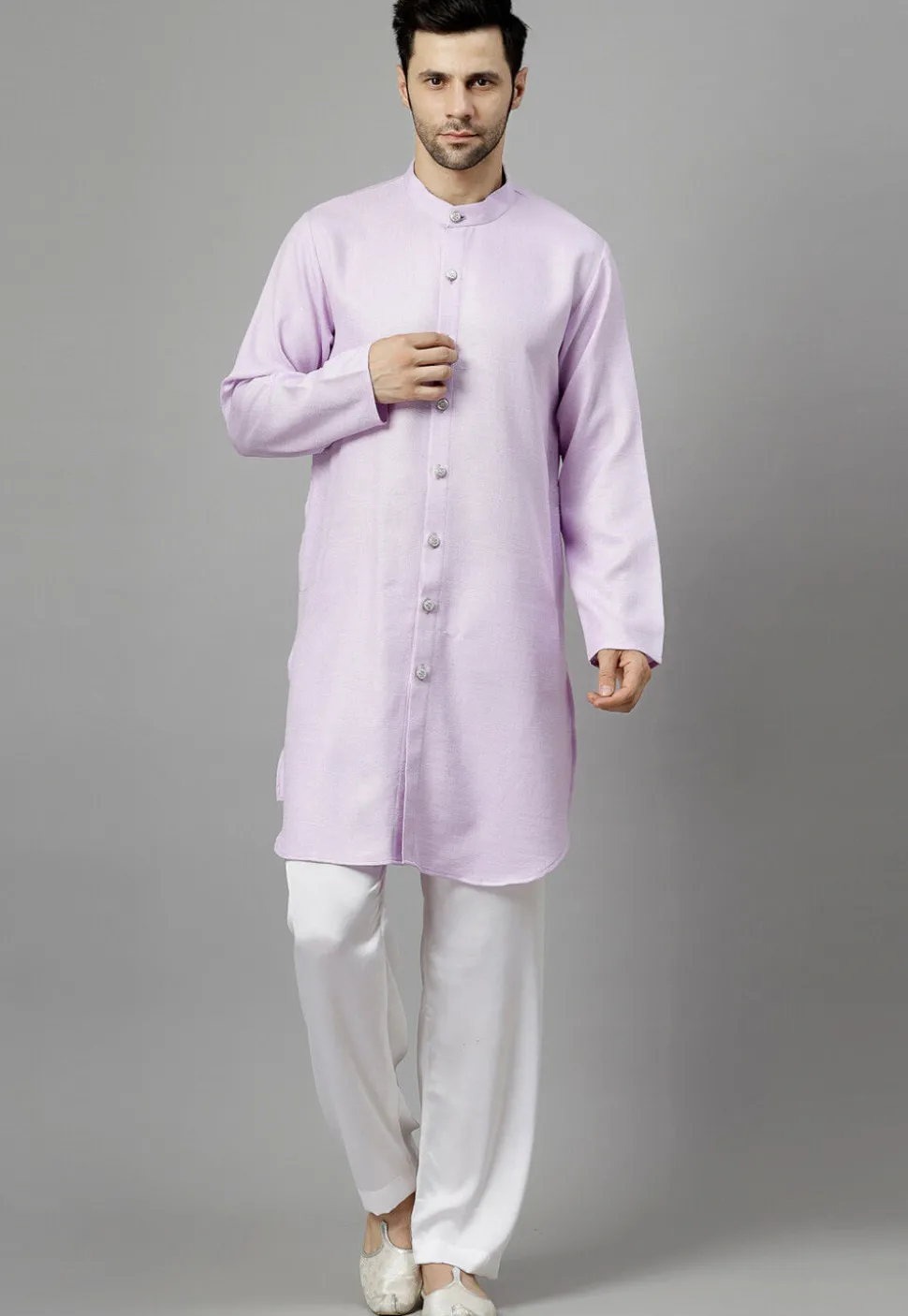 Embroidered Velvet Jodhpuri Suit in Green and Light Purple