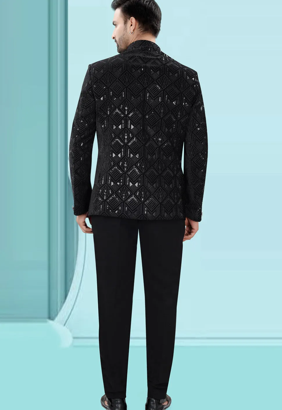 Embroidered Velvet Jodhpuri Jacket in Black