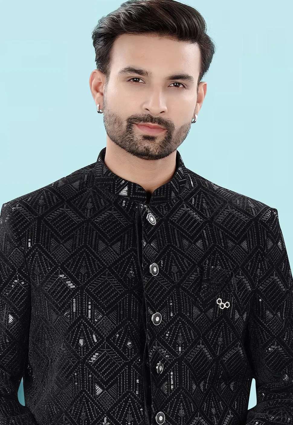 Embroidered Velvet Jodhpuri Jacket in Black