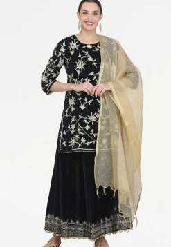 Embroidered Velvet Lehenga in Black