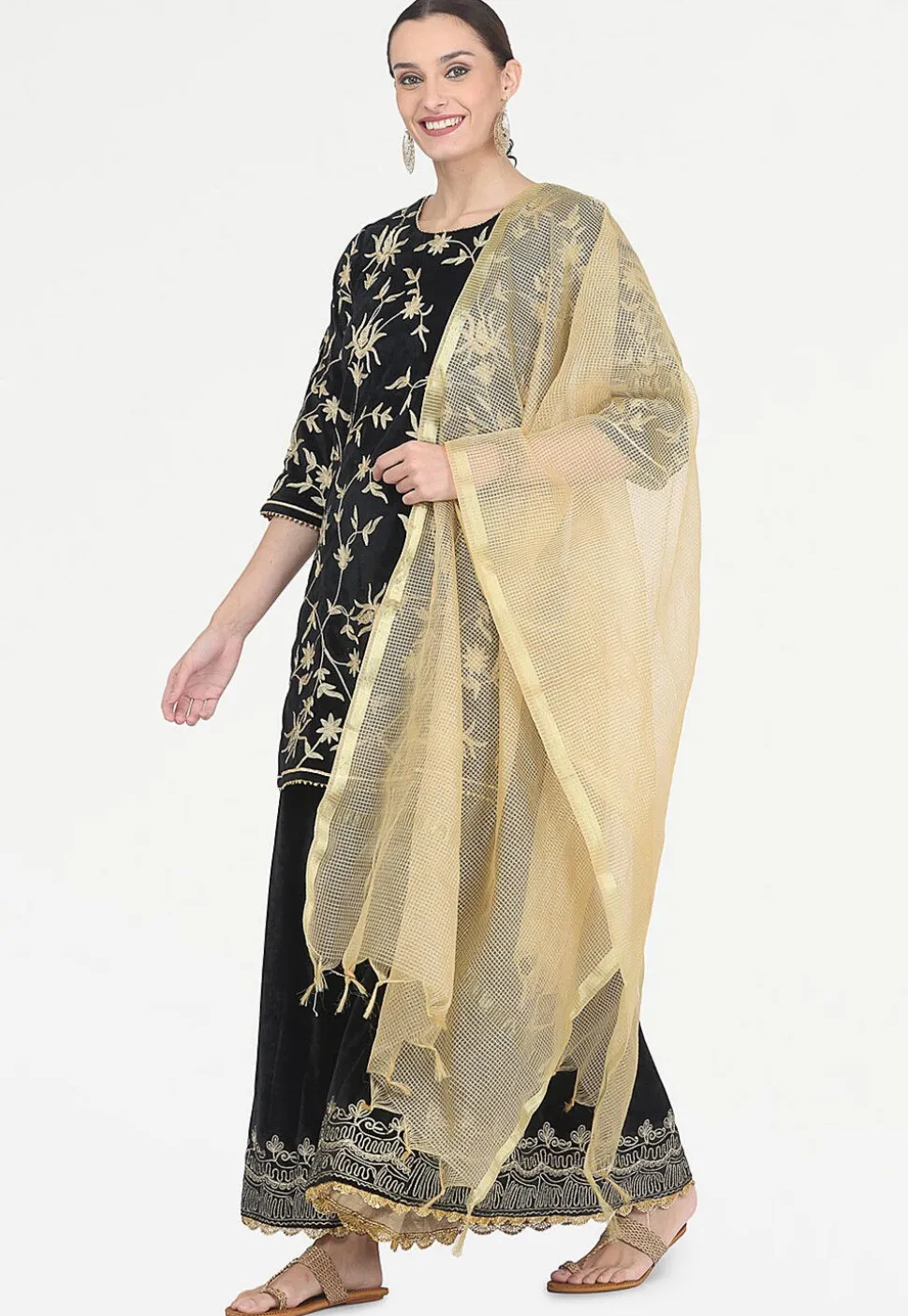 Embroidered Velvet Lehenga in Black