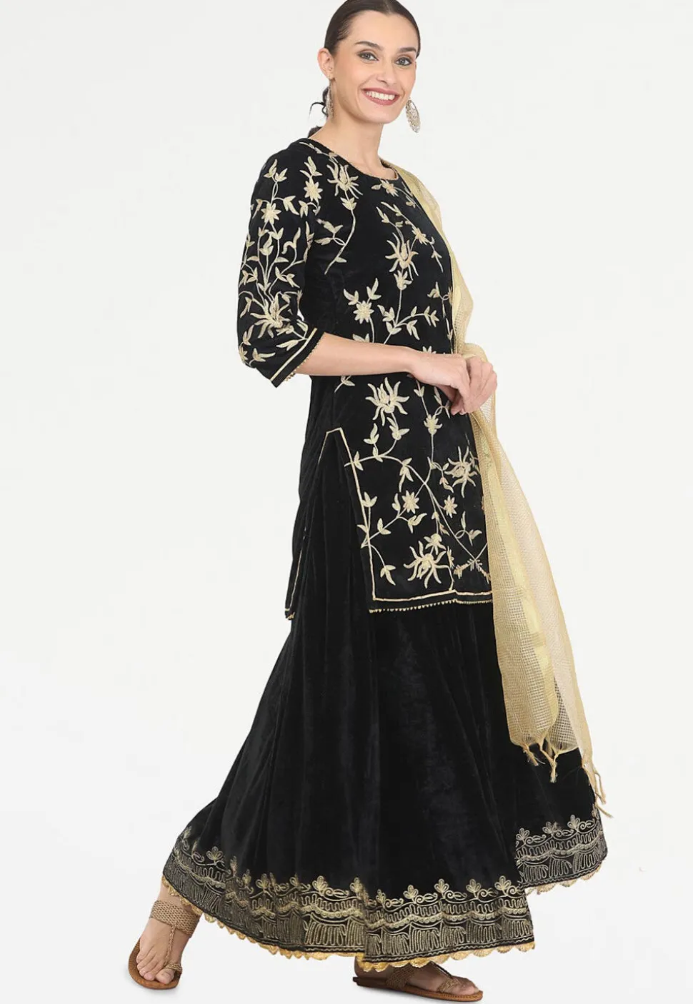 Embroidered Velvet Lehenga in Black