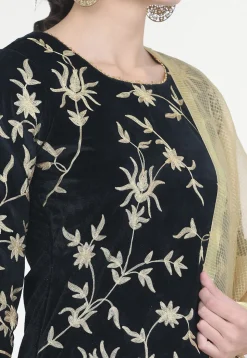 Embroidered Velvet Lehenga in Black