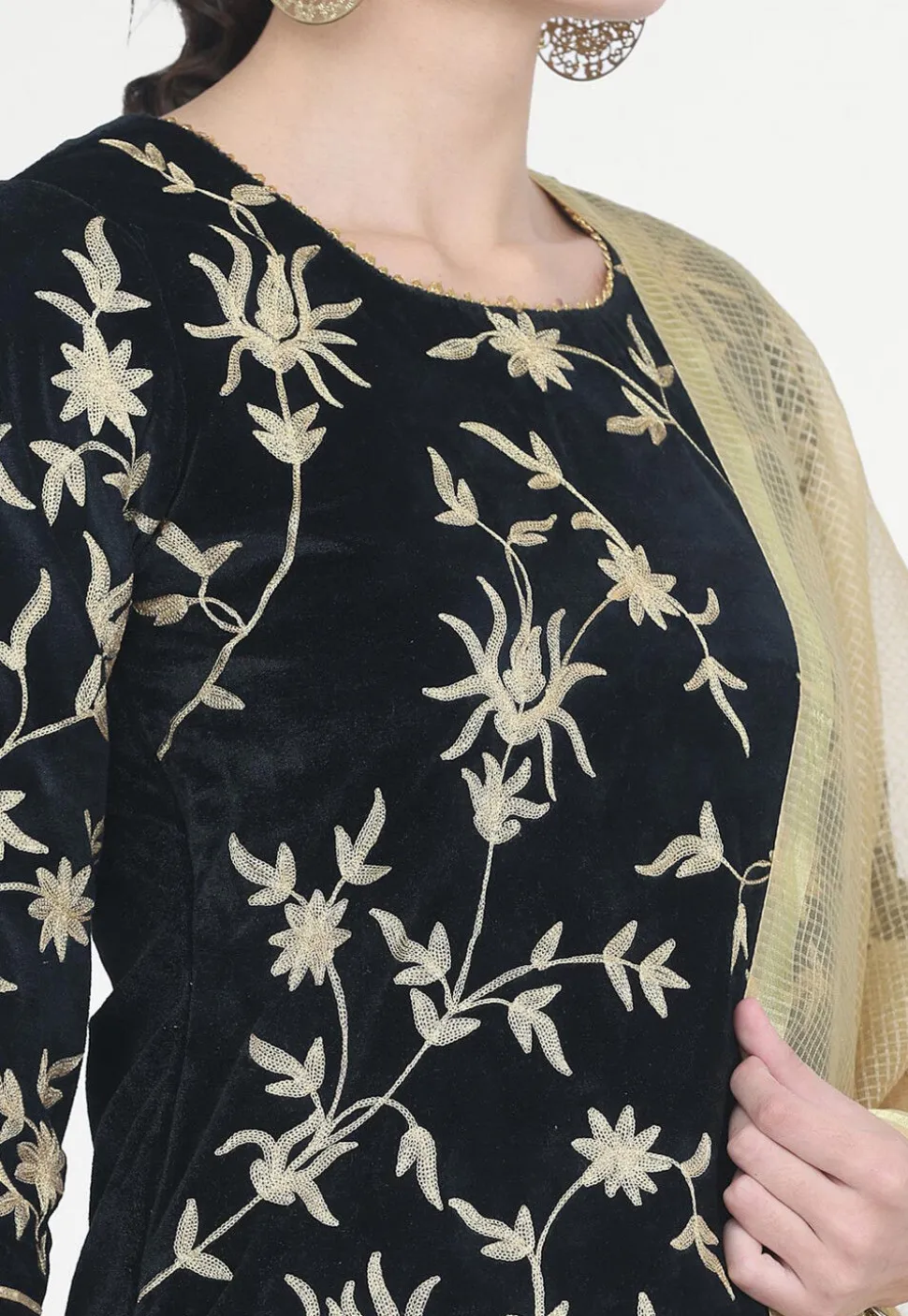 Embroidered Velvet Lehenga in Black