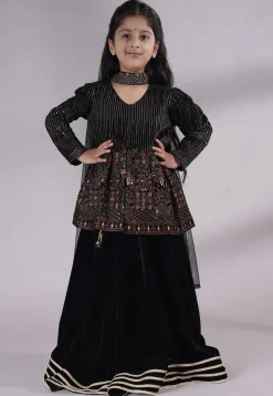 Embroidered Velvet Lehenga in Black