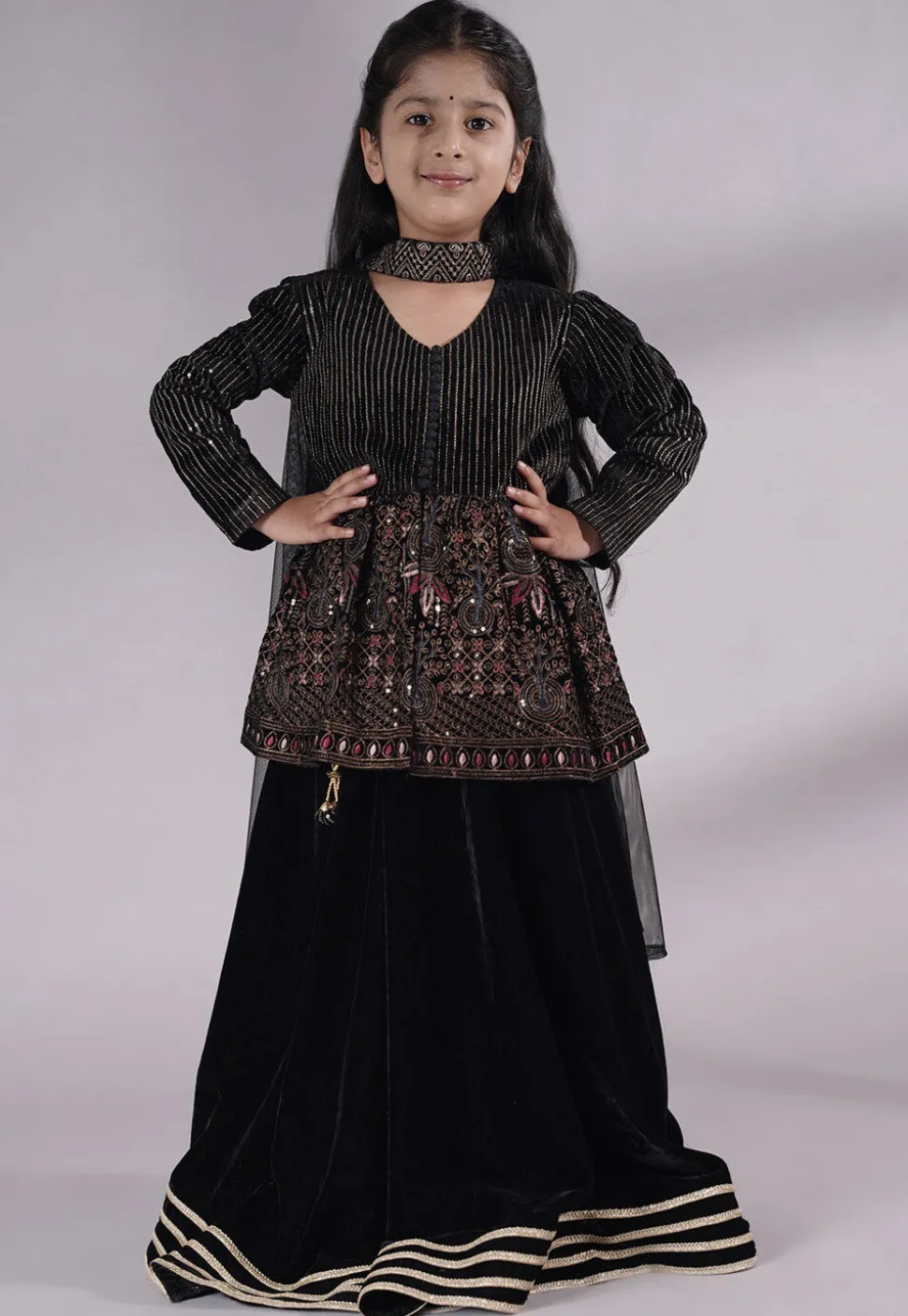Embroidered Velvet Lehenga in Black