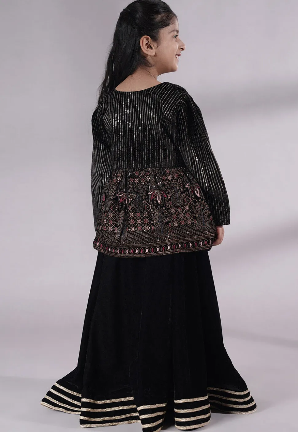 Embroidered Velvet Lehenga in Black