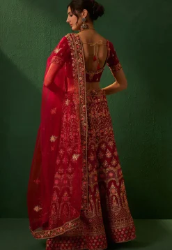 Embroidered Velvet Lehenga in Red